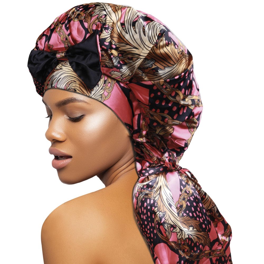 DONNA Braid Bonnet 1pc Satin Bonnet Hair Bonnet Removable & Reversible Bow Tie for Women with Long Braids, Shower Cap for Women, Dreadlock, Long Twist, Long Ponytails with VICTORIAN Pattern