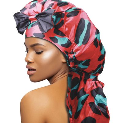 DONNA Braid Bonnet 1pc Satin Bonnet Hair Bonnet Removable & Reversible Bow Tie for Women with Long Braids, Shower Cap for Women, Dreadlock, Long Twist, Long Ponytails with LEOPARD Pattern