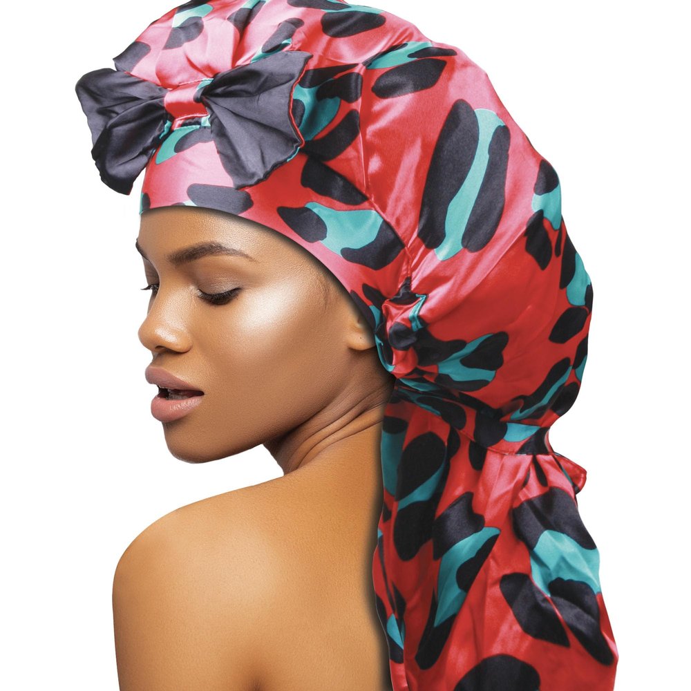 DONNA Braid Bonnet 1pc Satin Bonnet Hair Bonnet Removable & Reversible Bow Tie for Women with Long Braids, Shower Cap for Women, Dreadlock, Long Twist, Long Ponytails with LEOPARD Pattern
