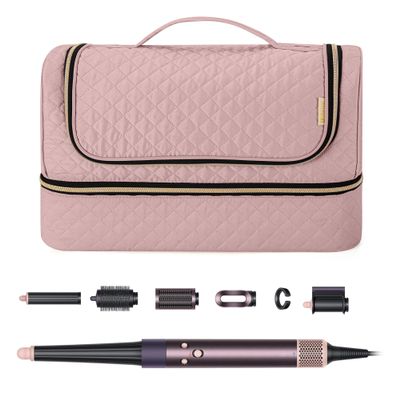 Yarwo 2026 Upgraded Storage Bag Compatible for Dyson Airwrap Multi-styler Complete and Attachments, Double-layer Travel Case with Hanging Hook for Hair Curler Accessories, Dusty Rose (Bag Only)
