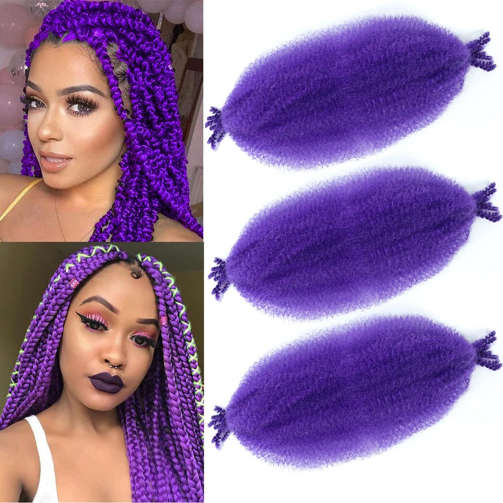 16Inch Afro Twist Hair 3Packs Springy Afro Twist Hair Pre Fluffed Spring Twist Hair Crochet Braiding Hair (16 Inch (Pack of 3), Purple) 