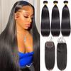 10A Straight Bundles with Closure Human Hair (22 24 26+20) Brazilian Straight Human Hair Bundles with Closure 100% Unprocessed Virgin Remy Straight Hair Weave 3 Bundles with Closure view 1
