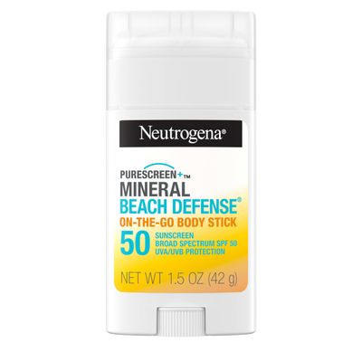 Neutrogena Purescreen+ Mineral Beach Defense On-The-Go Body Sunscreen Stick with Broad Spectrum SPF 50, Water Resistant UVA/UVB Protection, Absorbs Quickly & Dries Clear, 1.5 oz