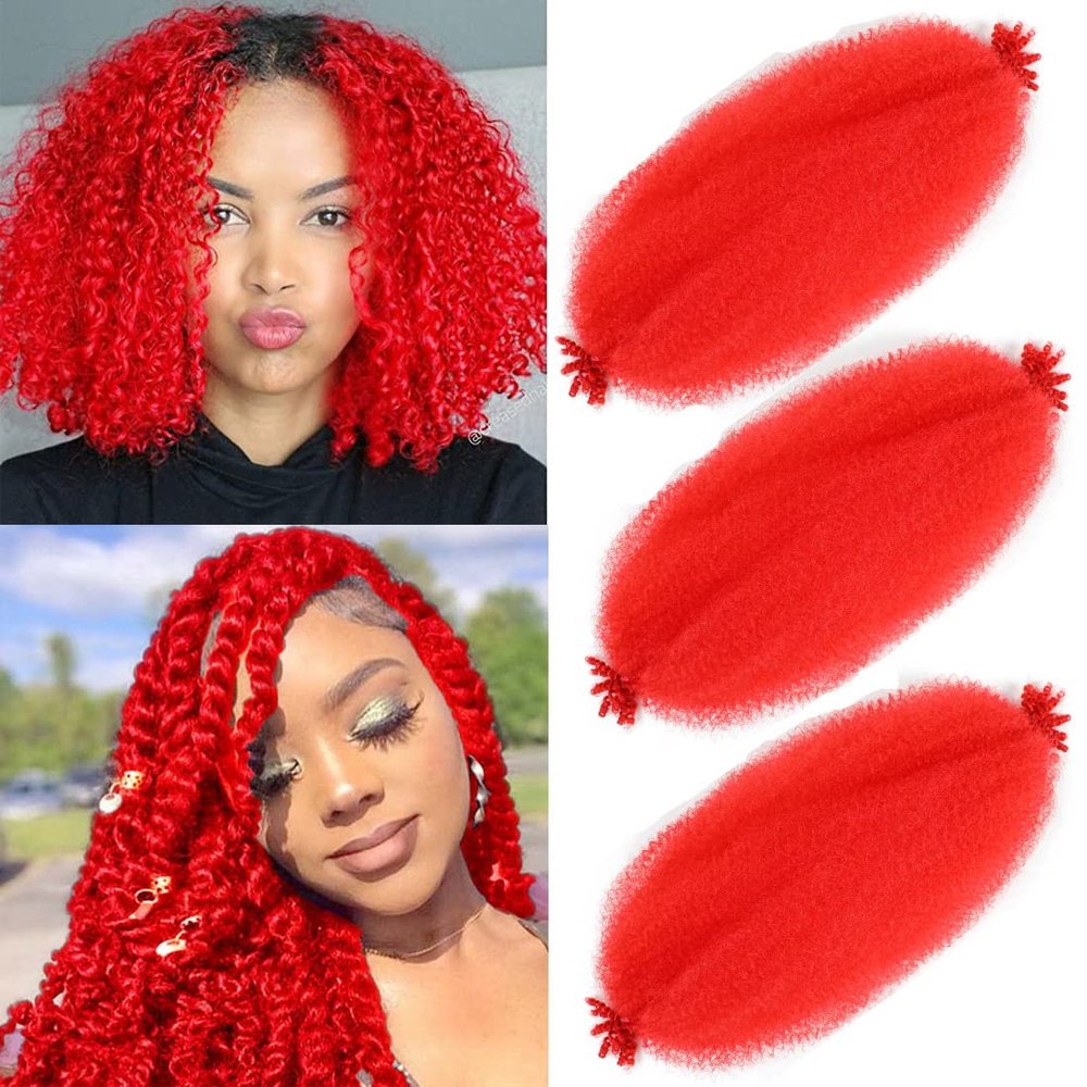 16Inch Afro Twist Hair 3Packs Springy Afro Twist Hair Crochet Braiding Hair (16 Inch (Pack of 3), Red) 