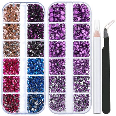 2 Packs of Flatback Rhinestones 5660 Pcs Colorful Nail Art Rhinestones Flatback Crystal Colorful with Picker Pencil and Tweezer for Nail Art and Decoration (07- Light Purple & Mixed Color)