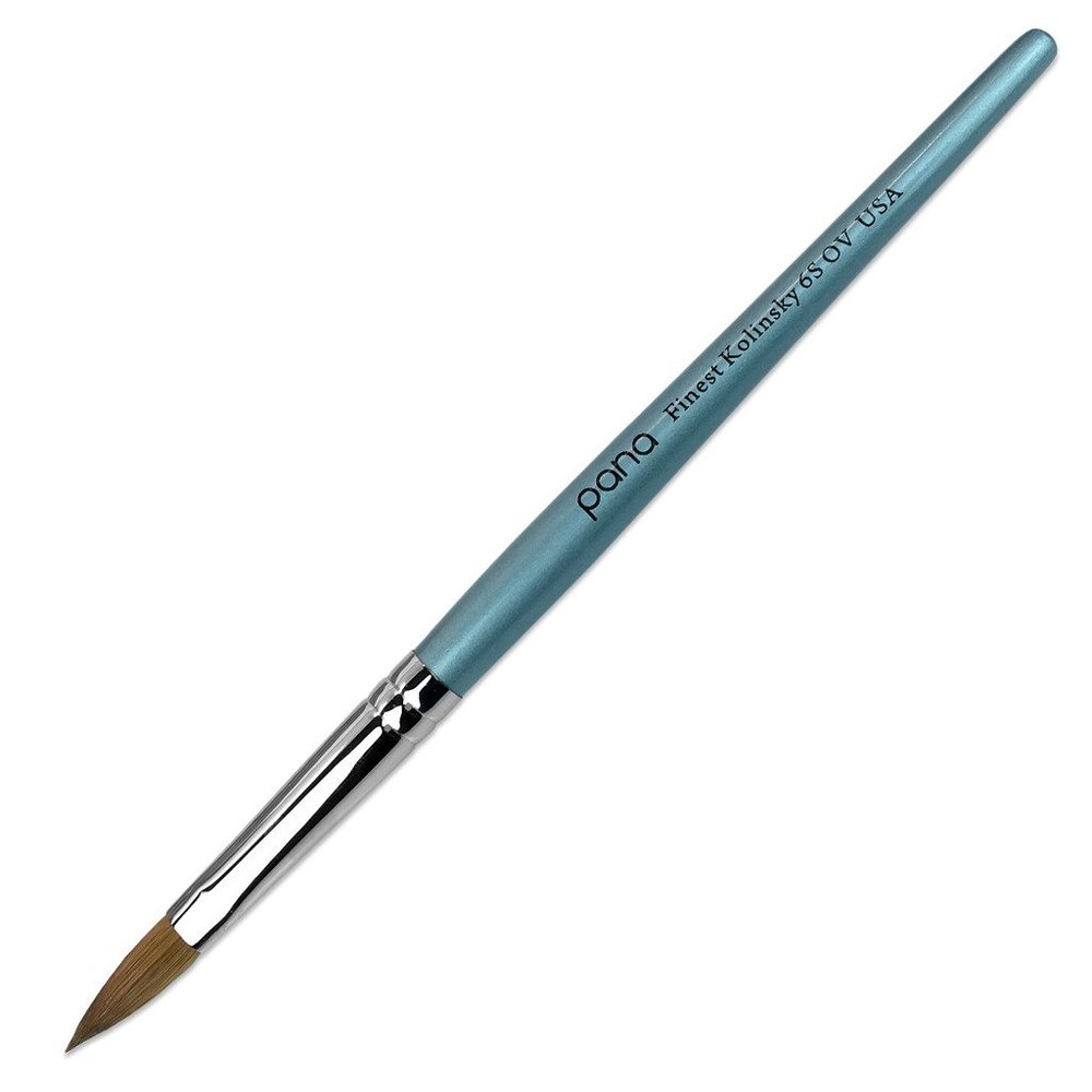 PANA Pure Kolinsky Hair Acrylic Nail Brush - Oval Crimped Shape Silver Ferrule with Teal Wood Handle (Size 6)