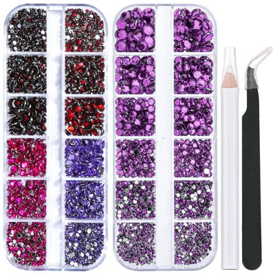 2 Packs of Flatback Rhinestones 5660 Pcs Colorful Nail Art Rhinestones Flatback Crystal Colorful with Picker Pencil and Tweezer for Nail Art and Decoration (08- Light Purple & Mixed Color)