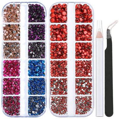 2 Packs of Flatback Rhinestones 5660 Pcs Colorful Nail Art Rhinestones Flatback Crystal Colorful with Picker Pencil and Tweezer for Nail Art and Decoration (11- Red & Mixed Color)