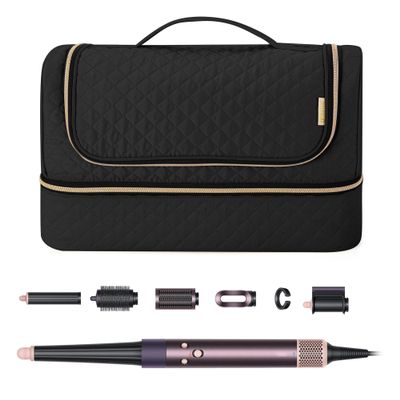 Yarwo 2026 Upgraded Storage Bag Compatible for Dyson Airwrap i.d. Multi-styler Complete and Attachments, Double-layer Travel Case with Hanging Hook for Hair Curler Accessories, Black (Bag Only)