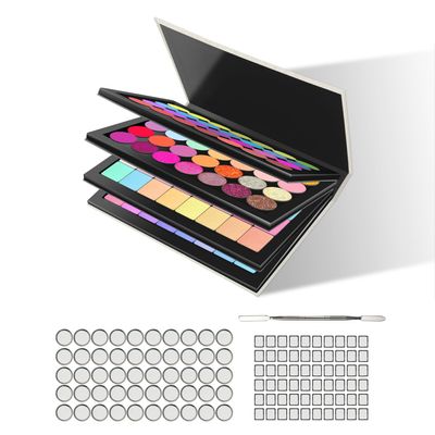 SZDYM Strong 4-layers Empty magnetic palette book paletteWhite wood grain+1pcs Makeup Depotting Spatula+50pcs Round Metal Stickers+50pcs Square Metal Stickers