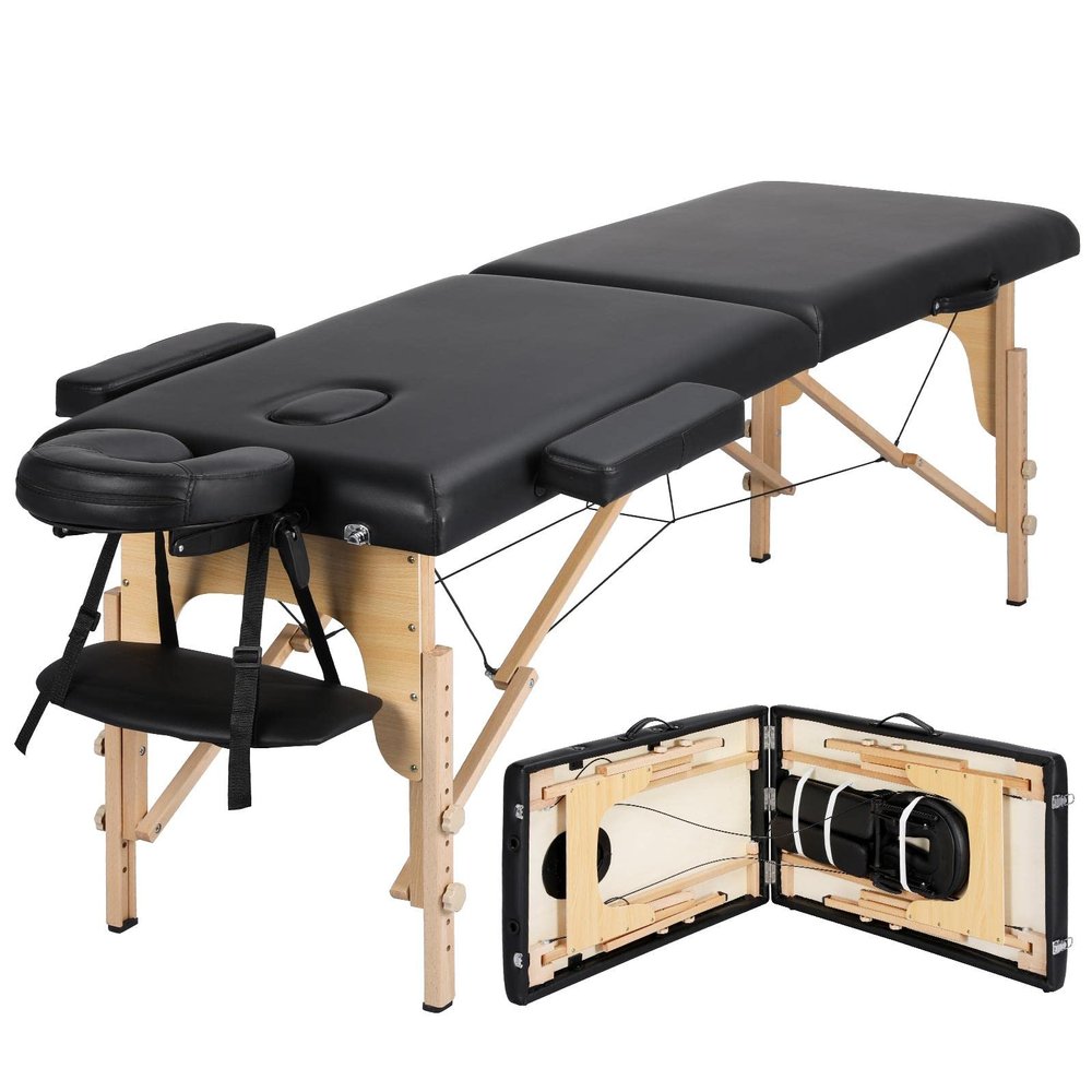 Topeakmart Portable Massage Table Lash Bed Tattoo Table Beauty Folding Bed with Headrest/Armrest/Hand Pallet Adjustable