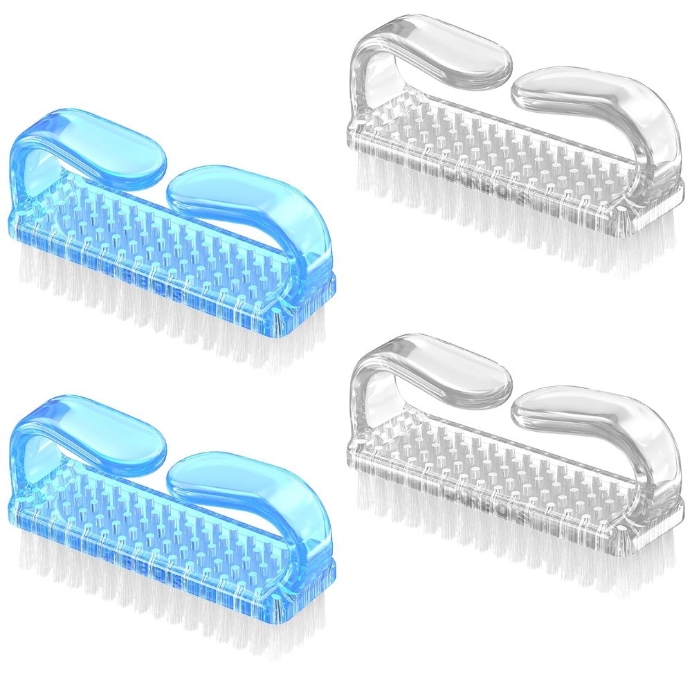 Larbois Handle Grip Nail Brush, Hand Fingernail Brush Cleaner Scrubbing Kit Pedicure for Toes and Nails Men Women (4 Pack) (Color-7)