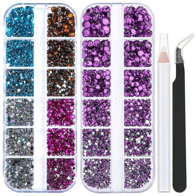 2 Packs of Flatback Rhinestones 5660 Pcs Colorful Nail Art Rhinestones Flatback Crystal Colorful with Picker Pencil and Tweezer for Nail Art and Decoration (06- Light Purple & Mixed Color)