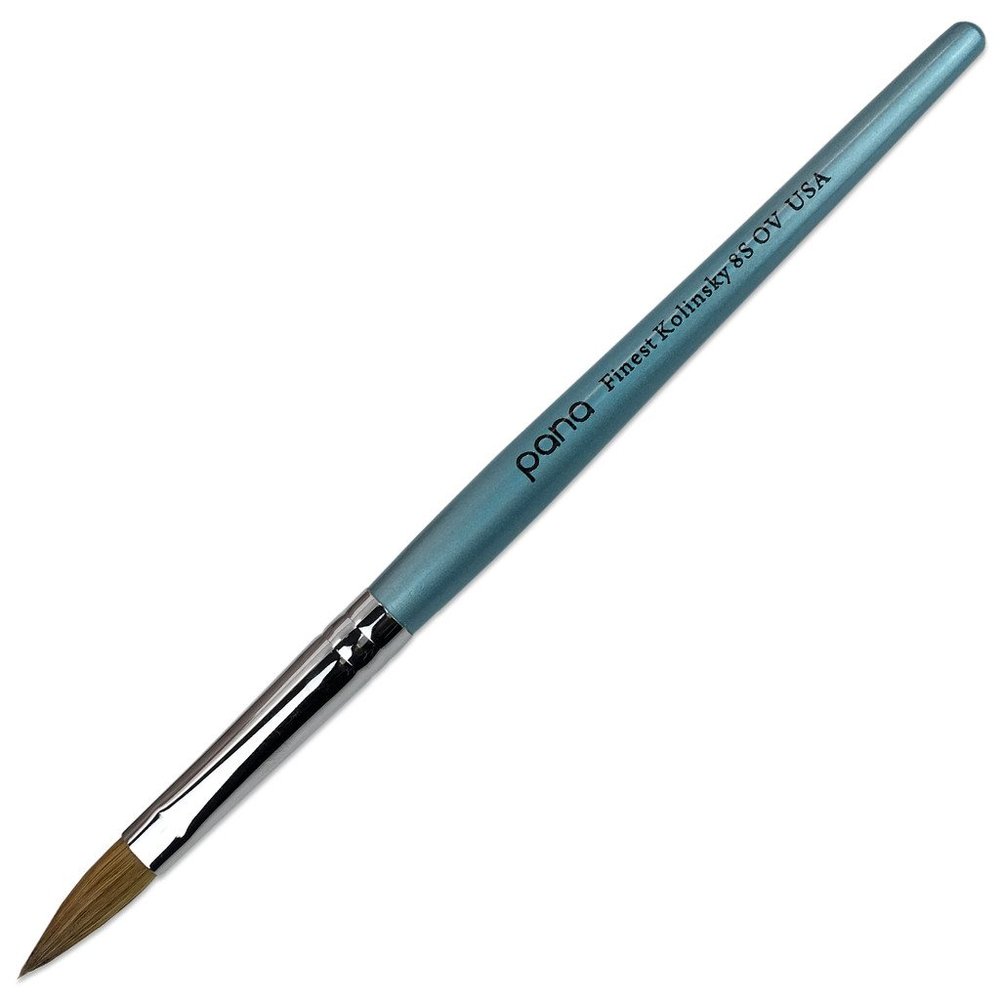 pana USA Acrylic Nail Brush100% Pure Kolinsky Hair New Teal Wood Handle with Silver Ferrule Oval Crimped Shaped Style (Size # 8)