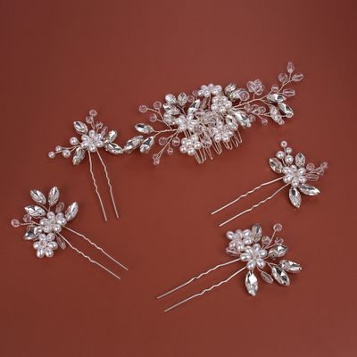 Beusoulover Wedding Hair Accessories Set for Women and Girls, Includes 1 Hair Comb and 4 Pearl Hair Pins for Brides and Bridesmaids, Silver