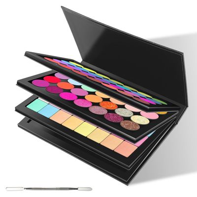 SZDYM 4 layers Empty magnetic Book Shaped palette Black PU leather surfacewith Depotting Spatula and 100 piece Metal Stickers