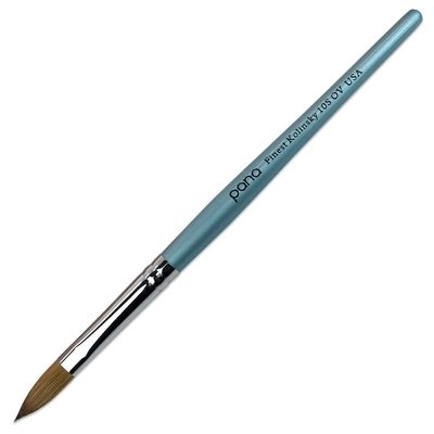 PANA Pure Kolinsky Hair Acrylic Nail Brush - Oval Crimped Shape Silver Ferrule with Teal Wood Handle (Size 10)