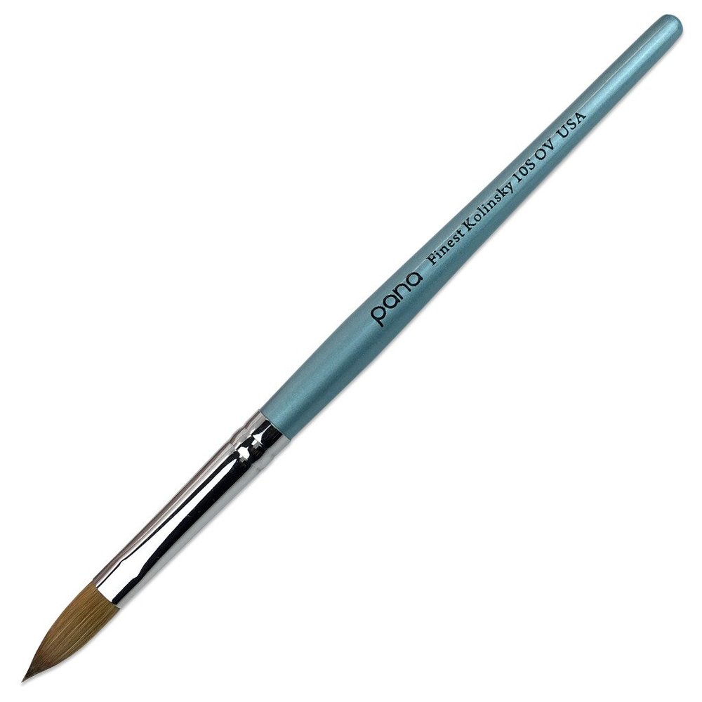 PANA Pure Kolinsky Hair Acrylic Nail Brush - Oval Crimped Shape Silver Ferrule with Teal Wood Handle (Size 10)