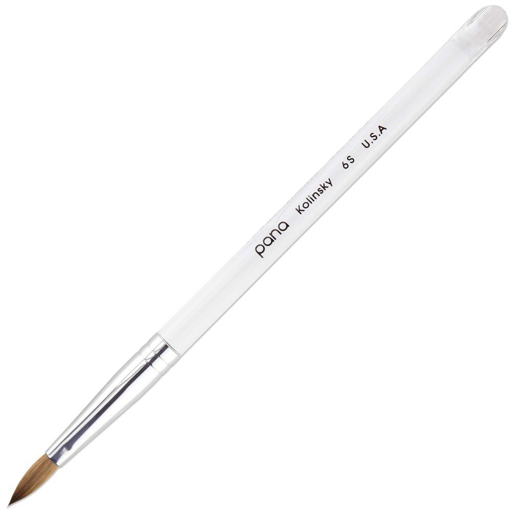PANA Pure Kolinsky Hair Acrylic Nail Brush - Oval Crimped Shape Silver Ferrule with Clear Acrylic Handle (Size 6)