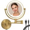 RECKODOR Brass Wall Mounted Makeup Mirror with Lights and Magnification, Rechargeable Lighted Magnifying Mirror Wall Mount with 1X and 5X, Brushed Antique Brass Bathroom Arts Ware view 1