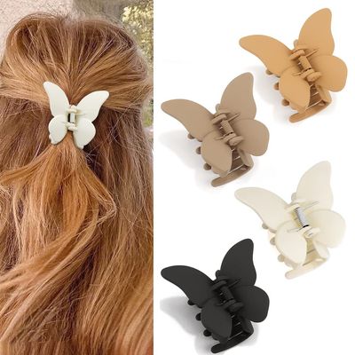 Canitor Butterfly Hair Clip, 4 Count 2.7" Acrylic Hair Clips with Alloy Springs for Thick Hair, Small Hair Clips for Women, Girls, and Old Ladies, Ideal Gift, Y2K Hair Accessories, Neutral Colors