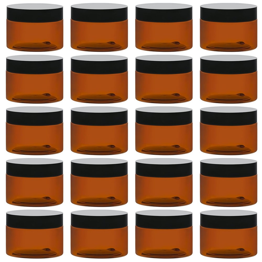 TUZAZO 4 Oz Amber Plastic Cosmetic Jars Leak Proof Small Container with lids for Cream, Lotion, Powder, Ointments, Beauty Products, 24 Pcs