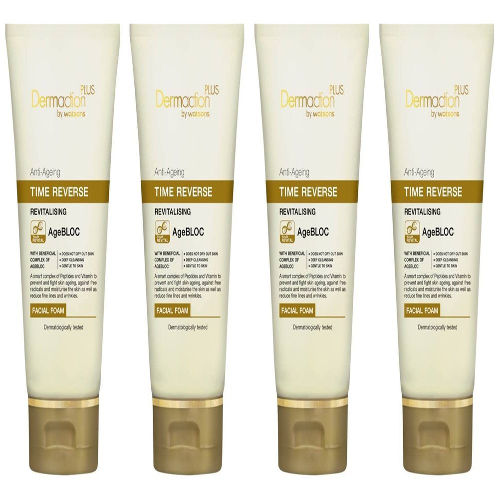 Dermaction plus by watsons Anti-Ageing Time Reverse Revitalising Facial Foam 3.38 Fl Oz. (Pack of 4)