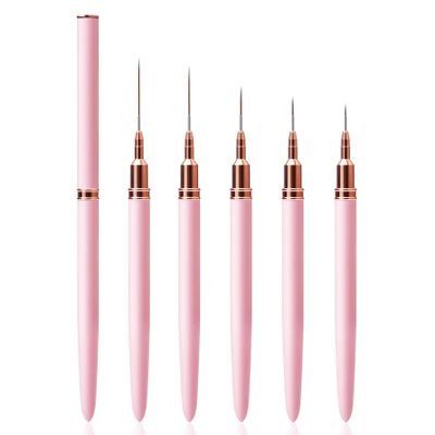 Nail Art Liner Brushes - Eptbsdu 5PC Nail Art Brush for Long Lines, Liner Brush UV Gel Polish Painting Nail Design Brush Metal Handle Nail Drawing Pens, Sizes 7/9/11/15/25mm