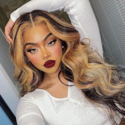 134 Honey Blonde Lace Front Wigs Human Hair 4/27 Body Wave Highlight Lace Front Wig Pre Plucked with Baby Hair for Women Brazilian Remy Hair (24Inches 150Density)