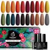 Beetles 20 Pcs Gel Polish Kit - Cozy Campfire Collection Fall Winter Orange Yellow Green Soak Off Lamp Base Top Coat Nail Art Brushes Set Design Pen view 2