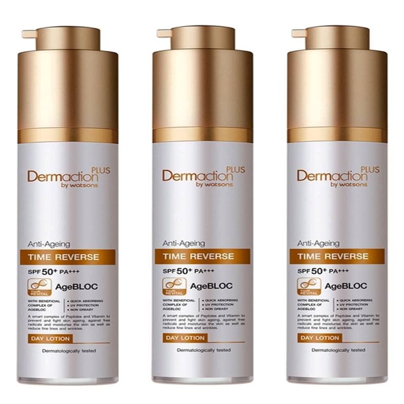 Dermaction Plus by Watsons Anti-Ageing Time Reverse SPF 50+ PA+++ 1.69 Fl Oz. (Pack of 3)