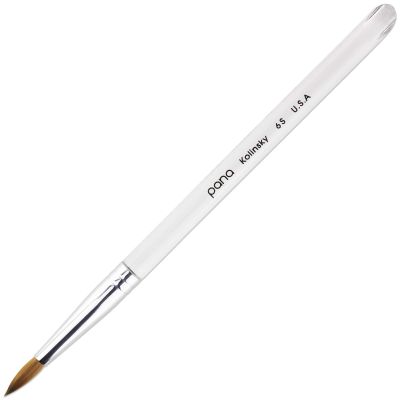 PANA Pure Kolinsky Hair Nail Brush - Round Clear Acrylic Handle (Size 6) - for Acrylic Nail Application, Nail Extension, Manicure Pedicure Salon Beginner and Professional