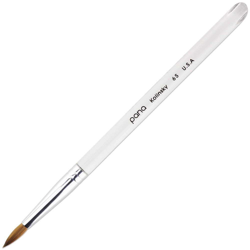 PANA Pure Kolinsky Hair Nail Brush - Round Clear Acrylic Handle (Size 6) - for Acrylic Nail Application, Nail Extension, Manicure Pedicure Salon Beginner and Professional