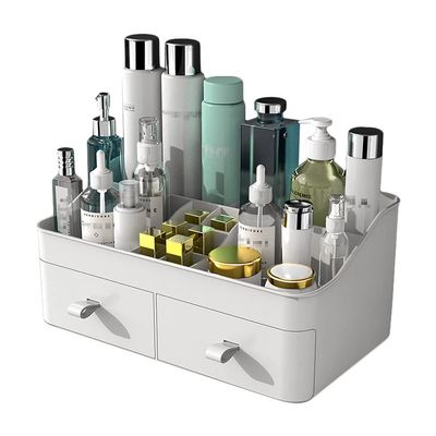 Liemuao Makeup Organizer for Vanity, Cosmetic Storage Box Organizer with Drawers,Large Capacity Countertop Organizer Great for Dresser, Bathroom, Bedroom (White, 2 Drawers)