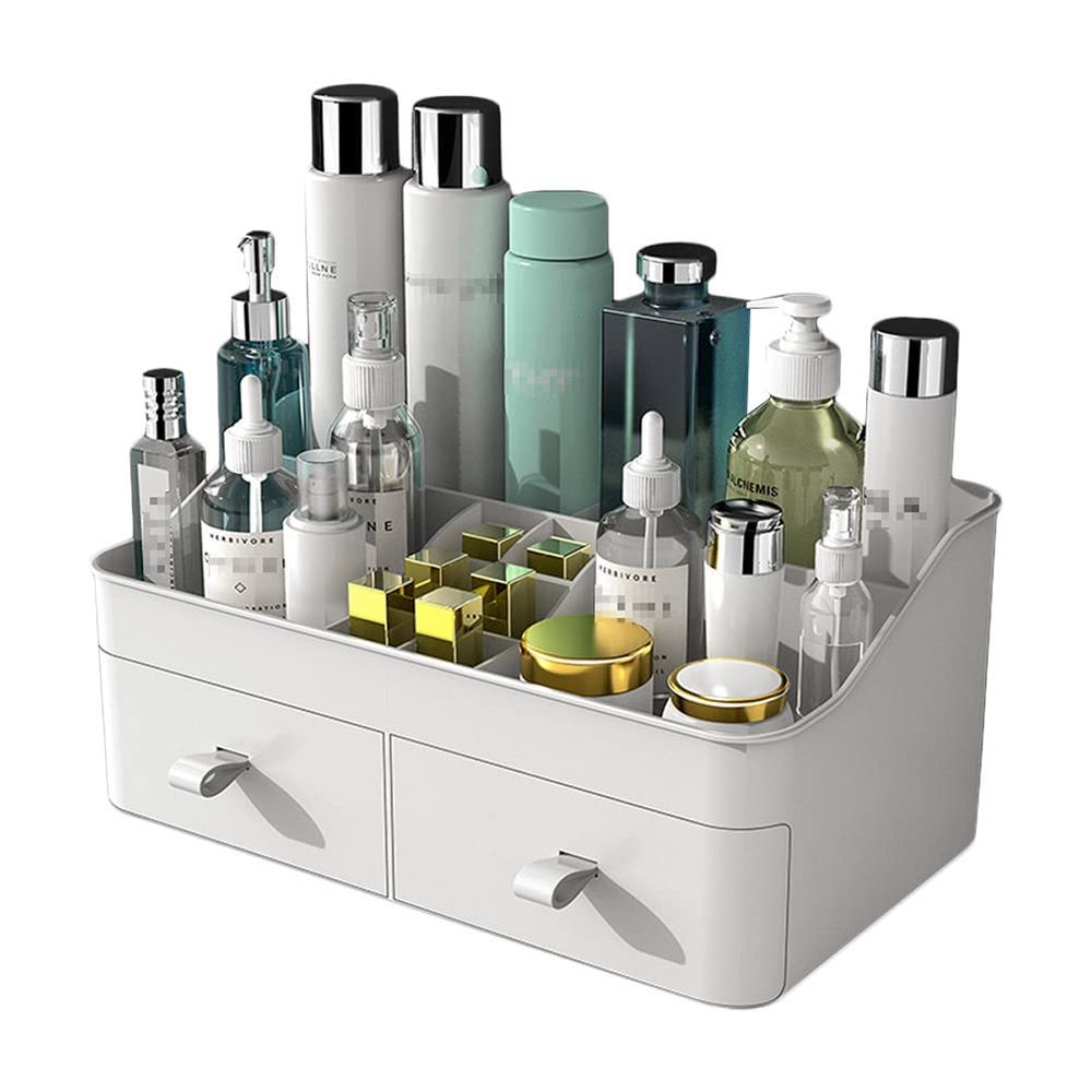 Liemuao Makeup Organizer for Vanity, Cosmetic Storage Box Organizer with Drawers,Large Capacity Countertop Organizer Great for Dresser, Bathroom, Bedroom (White, 2 Drawers)