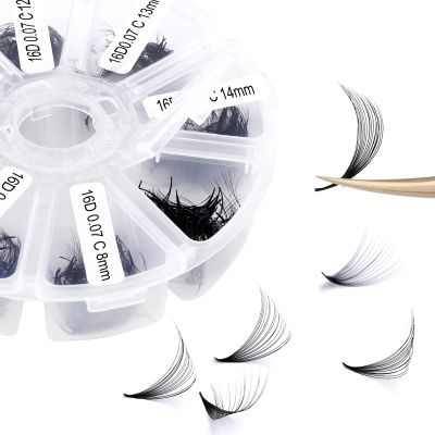 Premade Fans Short Stem 500 PCS 16D Eyelash Extensions 0.07mm C/D Curl 9-16mm Mixed WENDY LASHES Russian Volume Pre-made Lash Extension (500PCS-16D-0.07-D, 9-16mm mixed)