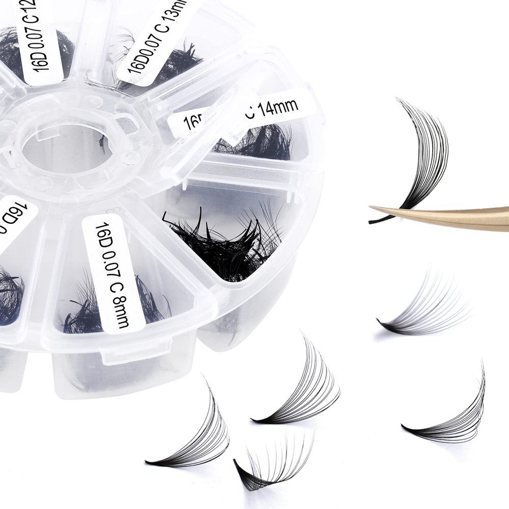 Premade Fans Short Stem 500 PCS 16D Eyelash Extensions 0.07mm C/D Curl 9-16mm Mixed WENDY LASHES Russian Volume Pre-made Lash Extension (500PCS-16D-0.07-D, 9-16mm mixed)