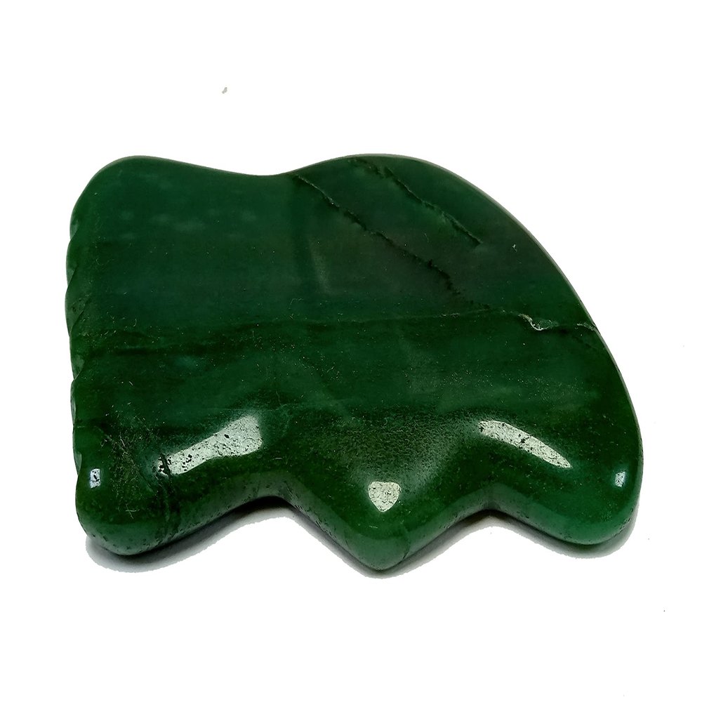 Green Jade Gua Sha Facial Massage Tool with Teeth Shape Sides and Ridges