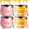 Bee Lip Balm Honey Pot, 4 Pack Honey & Strawberry Lip Mask Propolis Lip Mask Moisturizing Hydrating Prevention Dry and Cracked Lip Scrubs Exfoliator (2 Honey+2 Strawberry) (D#) view 1