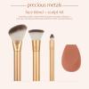 EcoTools Precious Metals Face Blend & Sculpt Set, Makeup Brush Set For Foundation, Concealer, & Powder, Makeup Sponge, Eco-Friendly, Recycled Aluminum, Chrome, Cruelty-Free, 4 Piece Set view 3