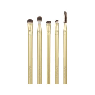 EcoTools Precious Metals Brightening Eye Kit, Precision Makeup Brushes For Eyeshadow, Brows, & Liner, Eco-friendly Makeup Brush Set, Sustainable Recycled Aluminum, Cruelty-Free, Chrome, 5 Piece Set