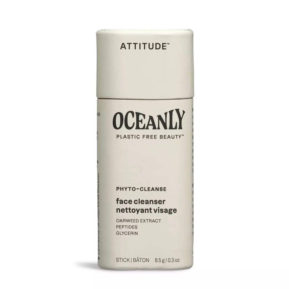 ATTITUDE Oceanly Face Cleanser Stick, EWG Verified, Plastic-free, Plant and Mineral-Based Ingredients, Vegan and Cruelty-free Beauty Products, PHYTO CLEANSE, Unscented, 0.3 Ounce