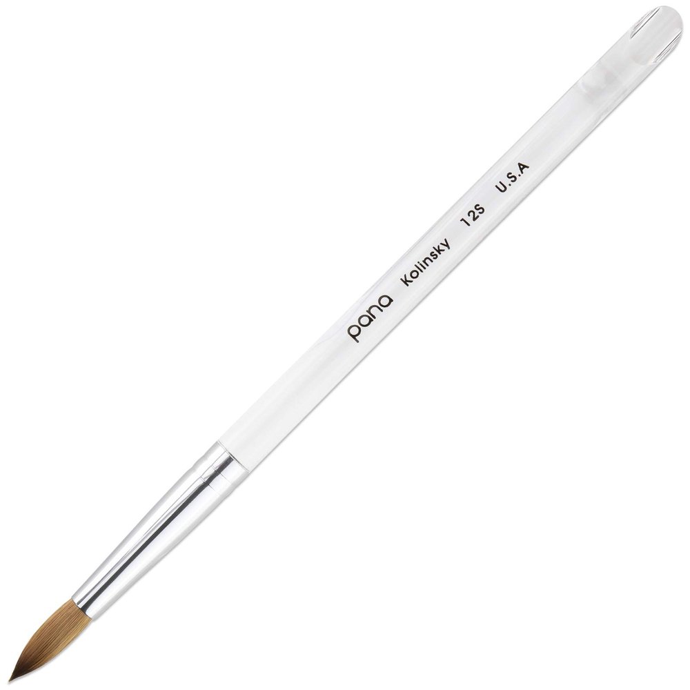 PANA Pure Kolinsky Hair Nail Brush - Round Clear Acrylic Handle (Size 12) - Nail Brush for Nail Application, Nail Extension, Manicure Pedicure Salon Beginner and Professional