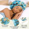 Satin Bonnet Silk Hair Wrap for Sleeping - Reversible Cap with Tie Band Night Cap Double Layer for Curly Hair (Lake Blue Leaves + Champagne) view 4