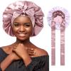 Satin Silk Hair Bonnets for Women Curly Hair Wrap for Sleeping Cap Reversible Bonnet with Tie Band Night Double Layer Sleep Cap ( Reversible Satin Bonnet(Bean Paste + Light Purple) view 1