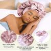 Satin Silk Hair Bonnets for Women Curly Hair Wrap for Sleeping Cap Reversible Bonnet with Tie Band Night Double Layer Sleep Cap ( Reversible Satin Bonnet(Bean Paste + Light Purple) view 4