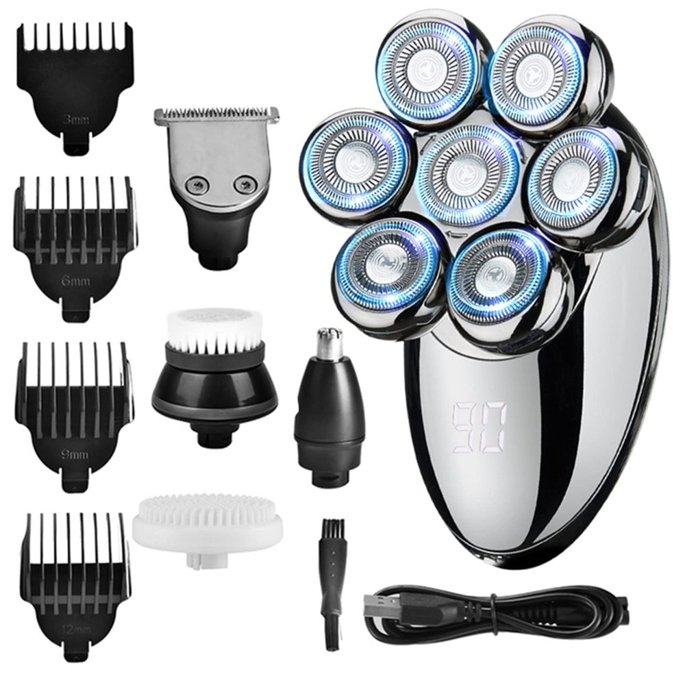 FASTDEER Head Shavers for Bald Men, 5 in 1 Electric Shavers 7D Independently 7 Cutter Floating Head Waterproof Razor Multifunction USB Hair Cutting Beard Trimmer for Men