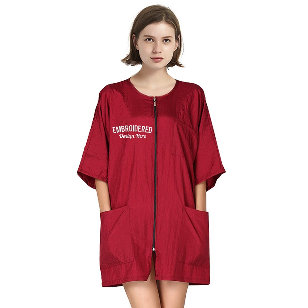 TOPTIE Custom Embroidered Barber Haircut Cape Apron Hair Grooming Smock Jacket with Pockets, low water permeability SPA Salon Gown-Red