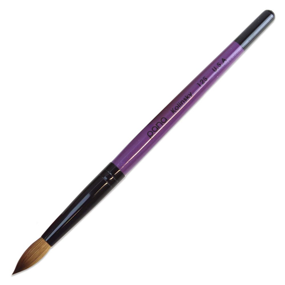 PANA Pure Kolinsky Hair Acrylic Nail Brush - Round Shape Black Ferrule with Purple Wood Handle (Size 12) - for Acrylic Nail Application Nail Extension Manicure Pedicure Salon Beginner and Professional