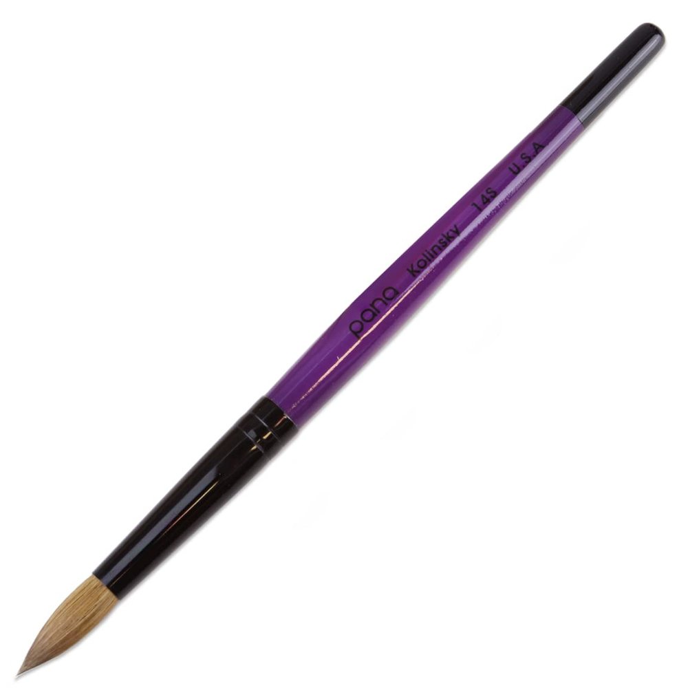 PANA Pure Kolinsky Hair Acrylic Nail Brush - Round Shape Black Ferrule with Purple Wood Handle (Size 14) - for Acrylic Nail Application, Nail Extension, Manicure Pedicure Salon Beginner & Professional